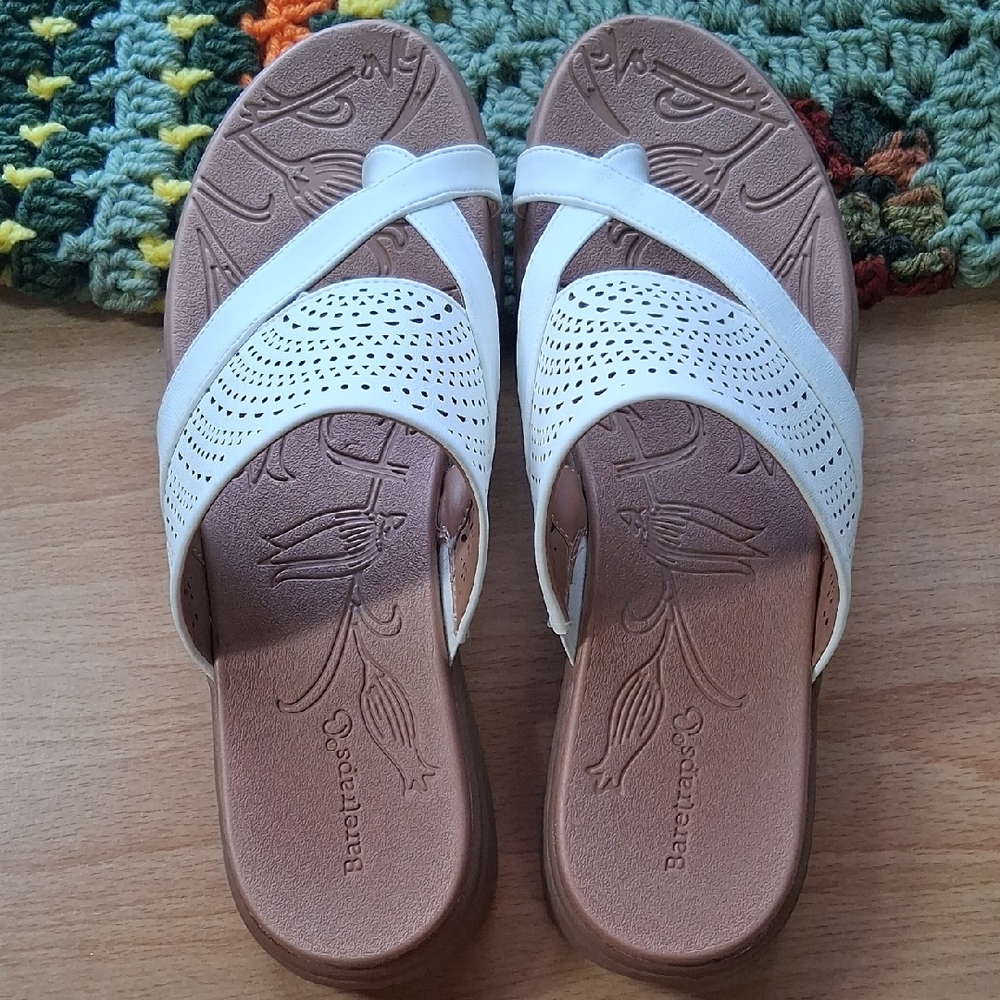 White and Brown Casual Sandals with Perforated Design